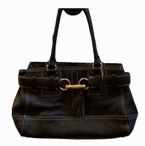 COACH Hampton Pebbled Black Leather Satchel Shoulder Bag